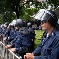 Cops on riot duty in Bangkok, Thailand